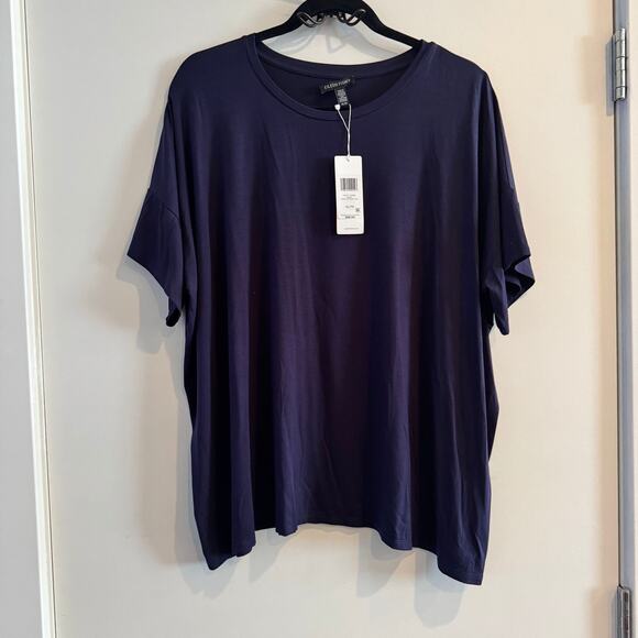 New Eileen Fisher Boxy Tee Top Navy Blue Crew Neck Drop Shoulder Sz XL Women's - Picture 1 of 3